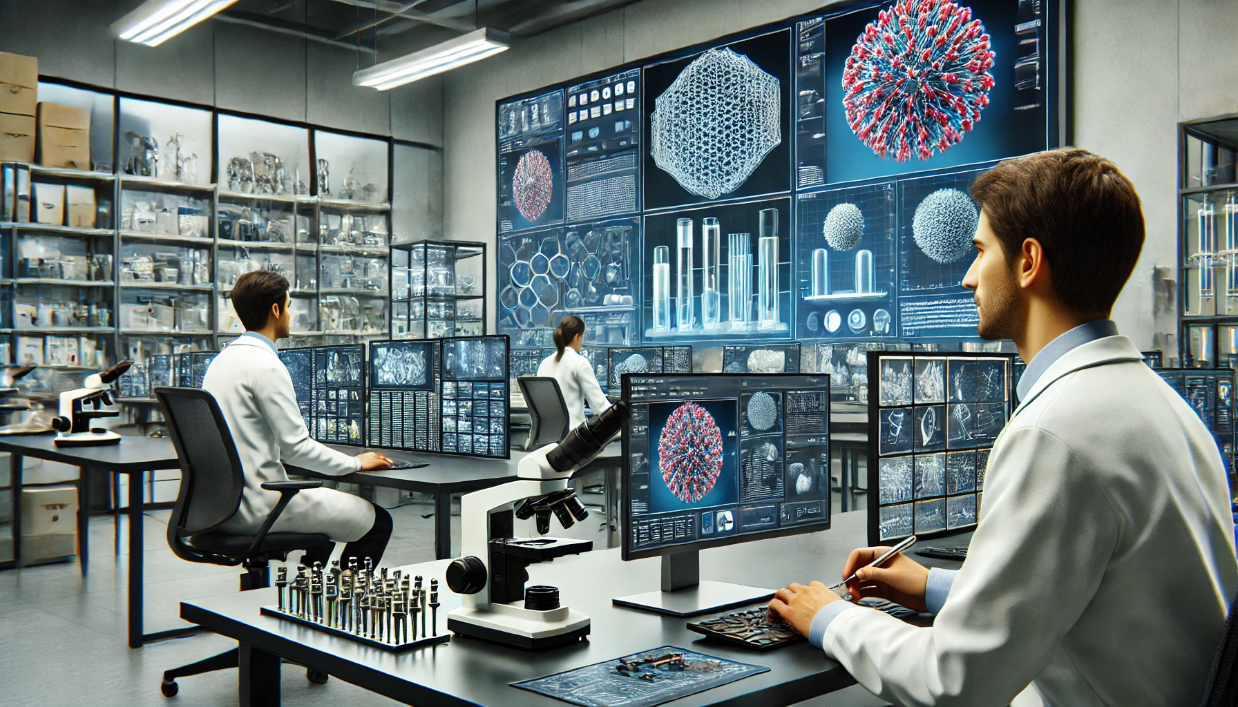 Two scientists working in a modern computational laboratory