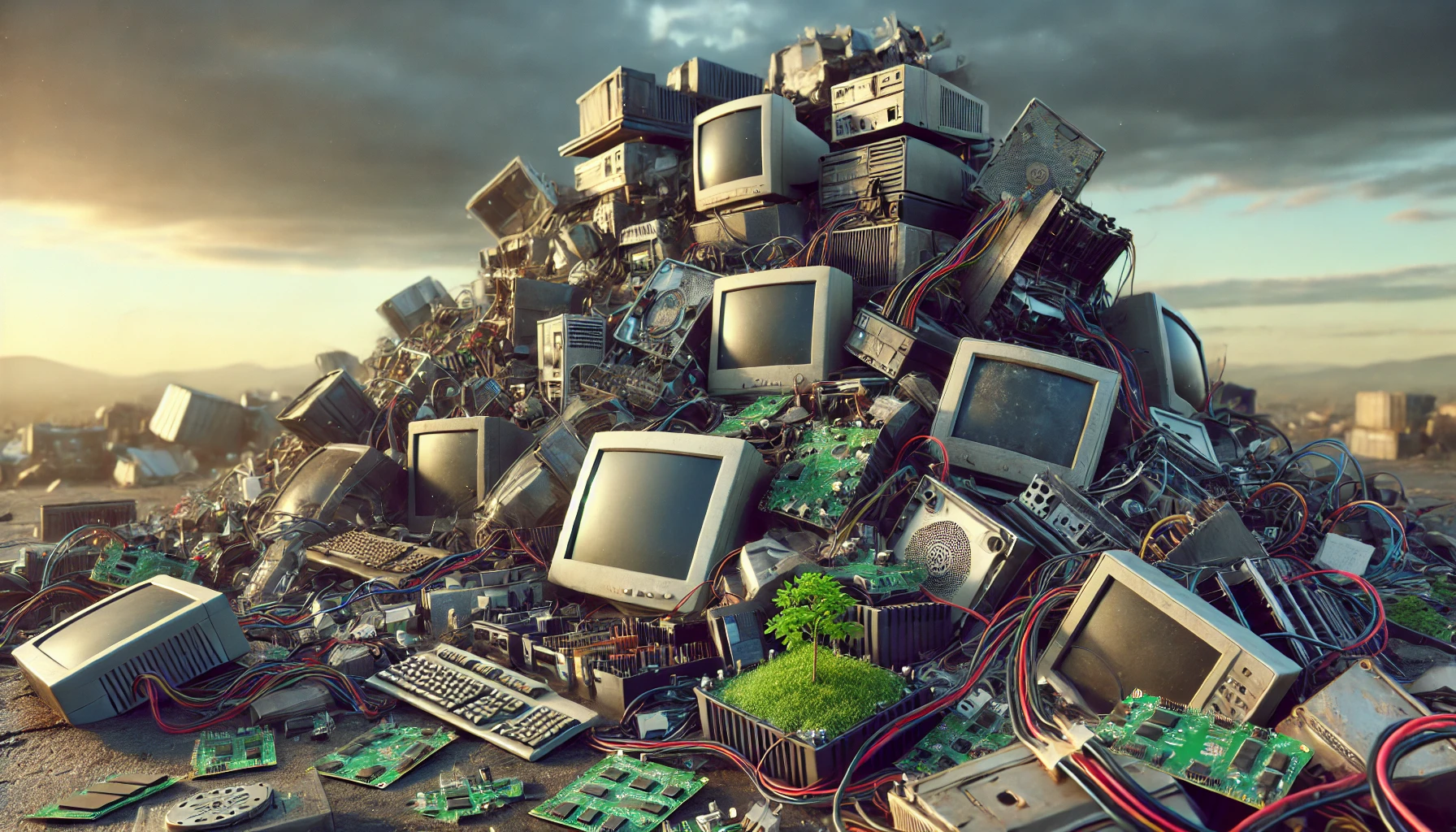Pile of discarded electronic devices representing e-waste