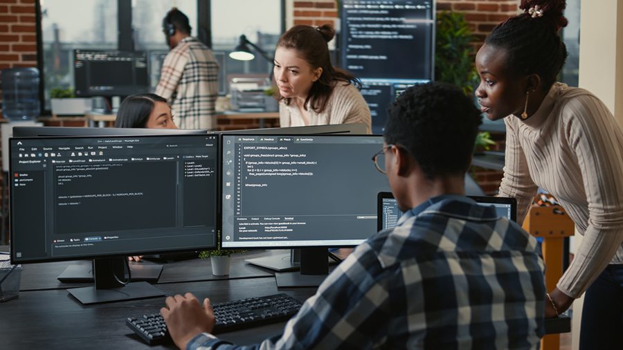 Mixed team of cloud and AI software engineers collaborating