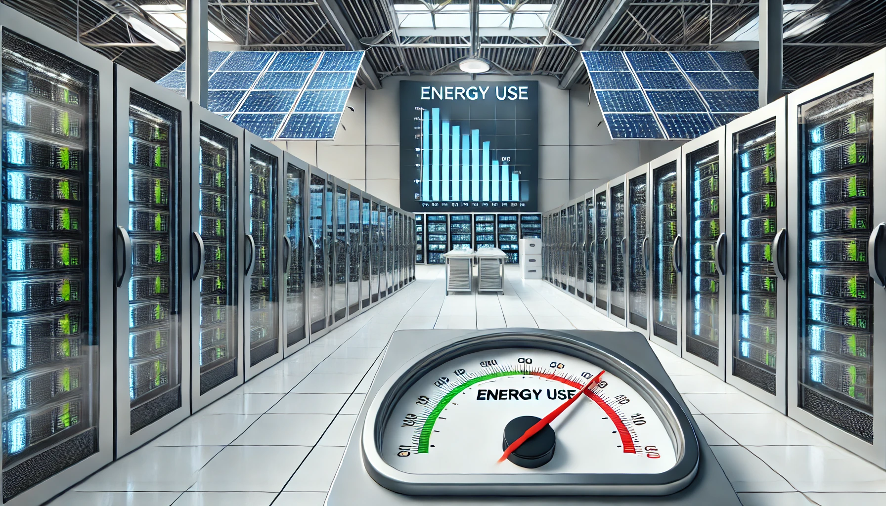 Energy-efficient data centre with rows of server racks