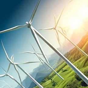 Wind farm at sunset